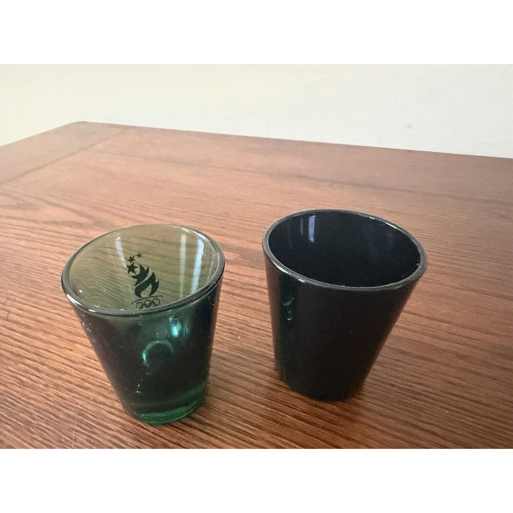 Atlanta 1996 Olympic 100 Years Libbey Shot Glasses Green Black Set of 2